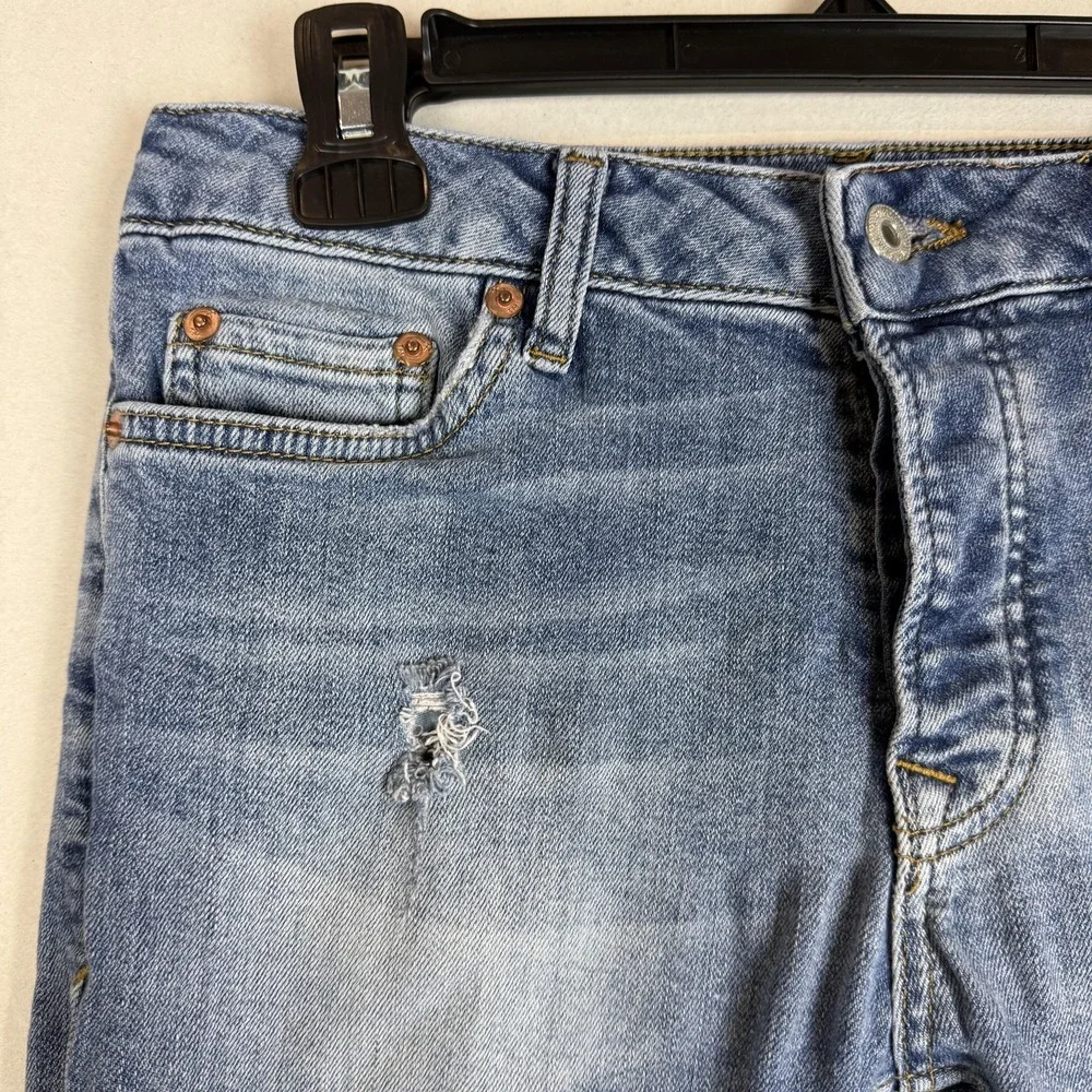Topman‎ Jeans Mens 30x29 Blue Medium Wash Slim Skinny Distressed Stretch Denim